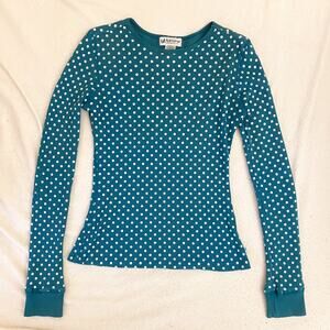 Self Esteem Henley Top Polka Dot Blue White Y2K Thermal Waffle Knit Tee Medium